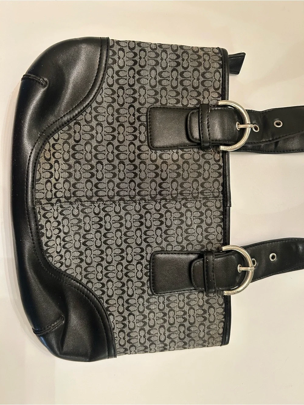 Vintage Coach Soho Signature small black and grey canvas satchel bag